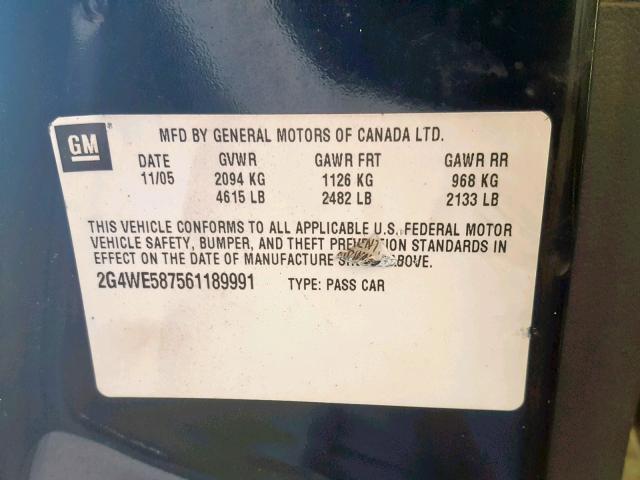 2G4WE587561189991 - 2006 BUICK LACROSSE C BLACK photo 10