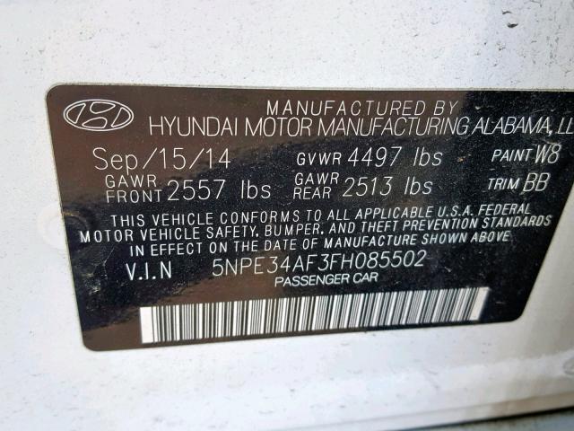 5NPE34AF3FH085502 - 2015 HYUNDAI SONATA SPO WHITE photo 10