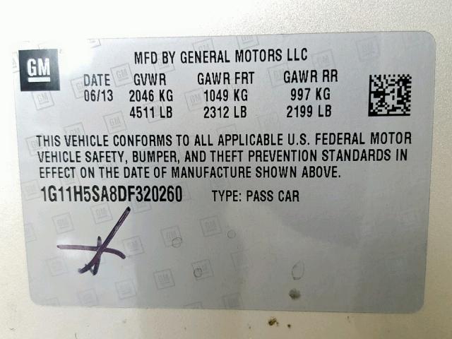 1G11H5SA8DF320260 - 2013 CHEVROLET MALIBU LTZ თაფლისფერი ფოტო 10