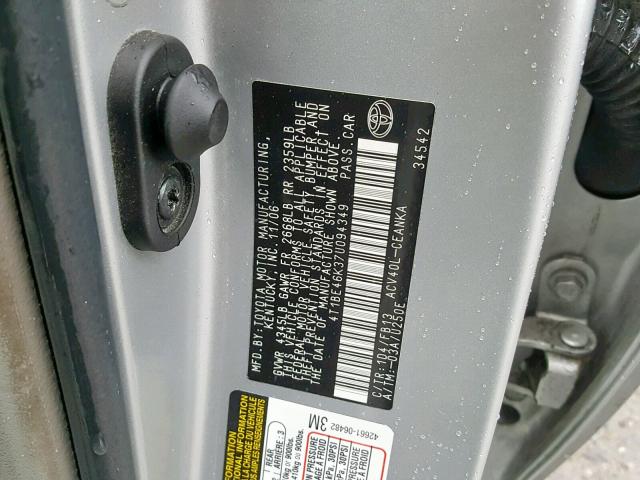 4T1BE46K37U094349 - 2007 TOYOTA CAMRY NEW SILVER photo 10