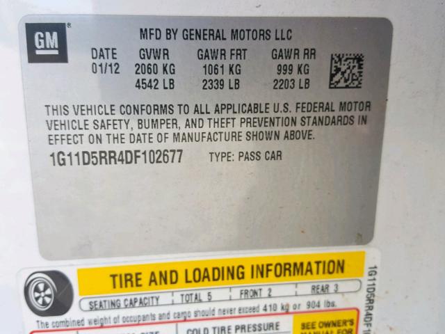 1G11D5RR4DF102677 - 2013 CHEVROLET MALIBU 1LT WHITE photo 10