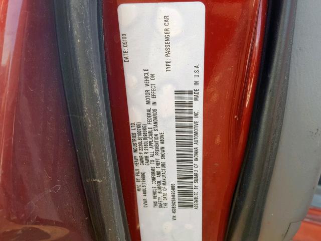 4S3BE625846204893 - 2004 SUBARU LEGACY L S RED photo 10