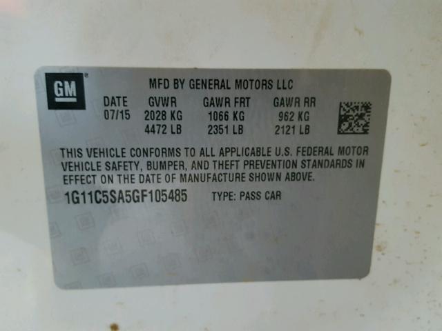 1G11C5SA5GF105485 - 2016 CHEVROLET MALIBU LIM 白色 照片 10