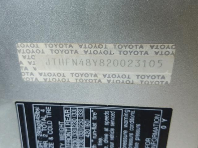 JTHFN48Y820023105 - 2002 LEXUS SC 430 SILVER photo 10