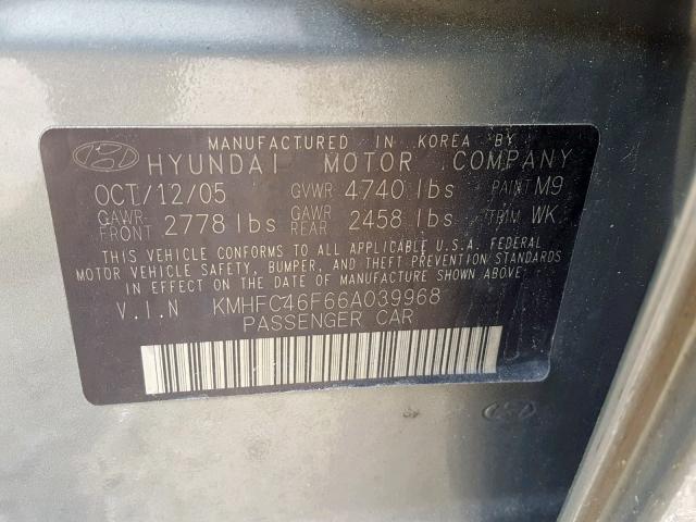 KMHFC46F66A039968 - 2006 HYUNDAI AZERA SE GREEN photo 10