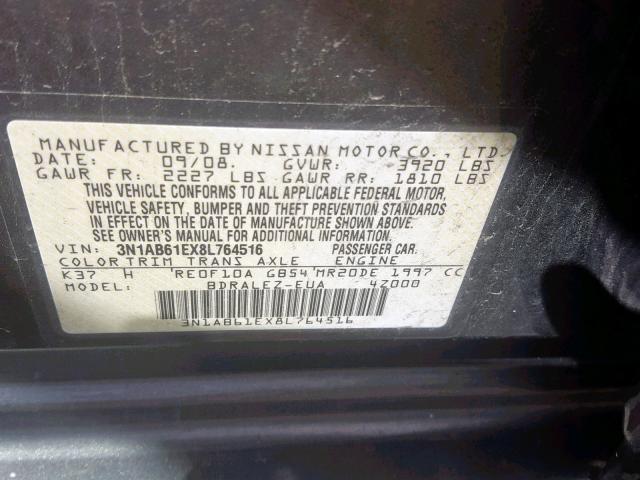 3N1AB61EX8L764516 - 2008 NISSAN SENTRA 2.0 BROWN photo 10