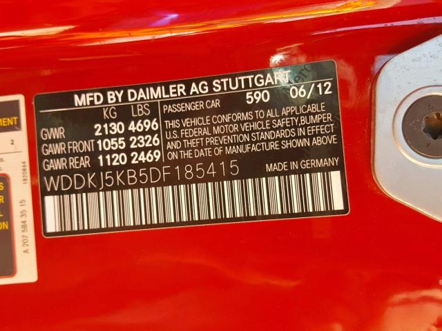 WDDKJ5KB5DF185415 - 2013 MERCEDES-BENZ E 350 RED photo 10