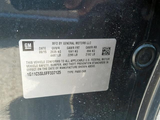 1G11C5SL6FF337125 - 2015 CHEVROLET MALIBU 1LT ნაცრისფერი ფოტო 10