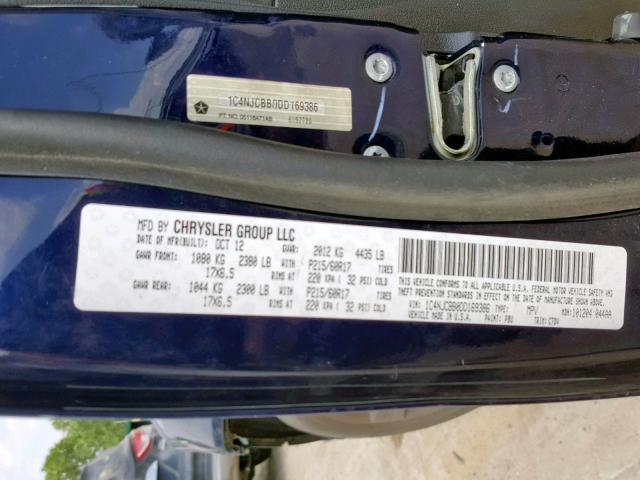 1C4NJCBB0DD169386 - 2013 JEEP COMPASS SP Көк фото 10