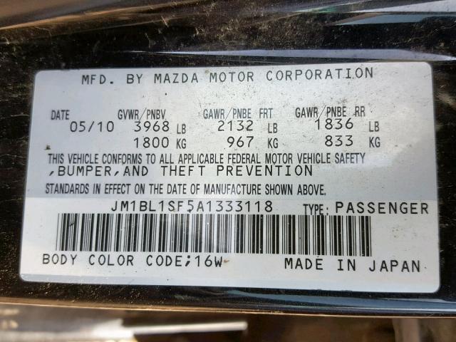 JM1BL1SF5A1333118 - 2010 MAZDA 3 I BLACK photo 10