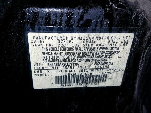 3N1AB6AP2CL771387 - 2012 NISSAN SENTRA 2.0 BLACK photo 10