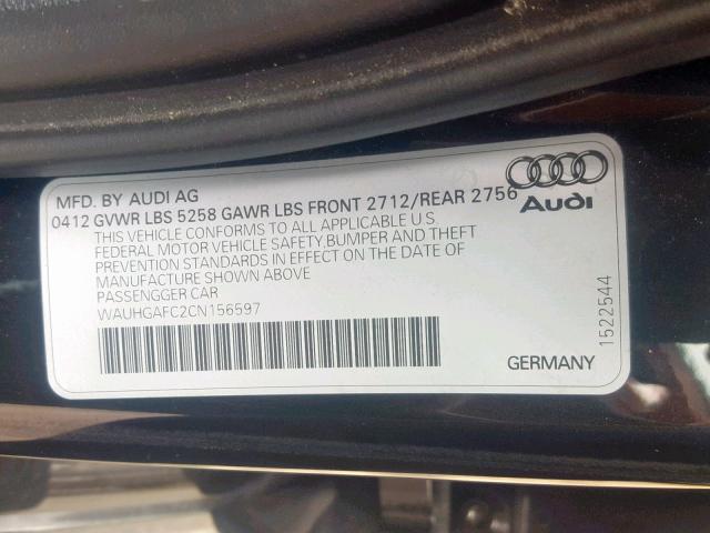 WAUHGAFC2CN156597 - 2012 AUDI A6 PRESTIG BLACK photo 10