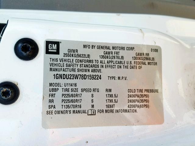 1GNDU23W78D159224 - 2008 CHEVROLET UPLANDER L 白色 照片 10