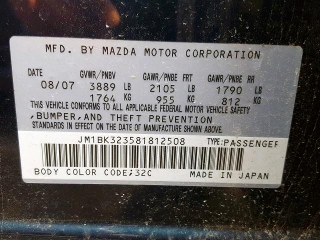 JM1BK323581812508 - 2008 MAZDA 3 S BLUE photo 10