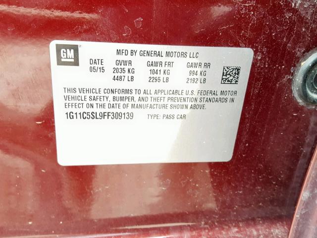 1G11C5SL9FF309139 - 2015 CHEVROLET MALIBU 1LT 栗色 照片 10