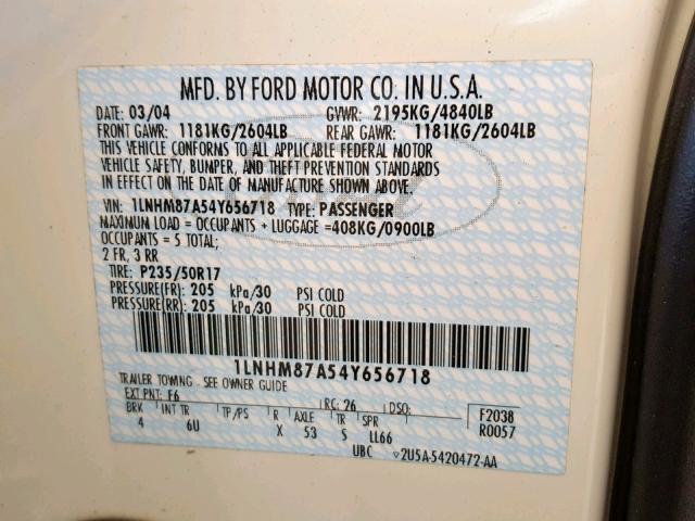 1LNHM87A54Y656718 - 2004 LINCOLN LS WHITE photo 10