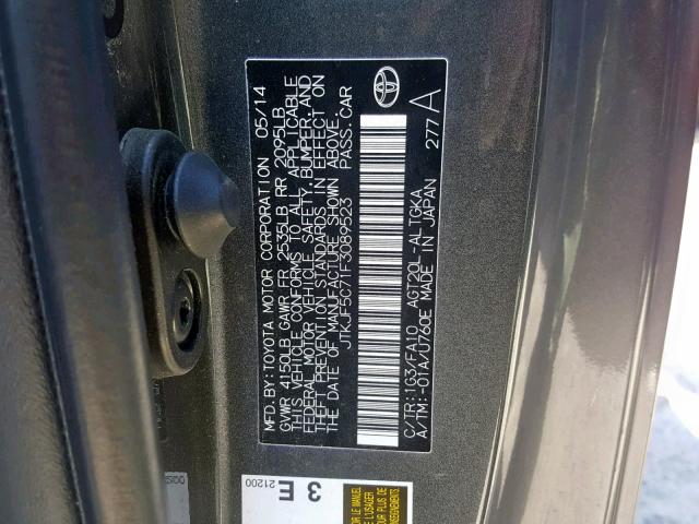 JTKJF5C71F3089523 - 2015 TOYOTA SCION TC ნაცრისფერი ფოტო 10