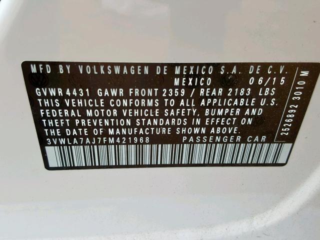 3VWLA7AJ7FM421968 - 2015 VOLKSWAGEN JETTA TDI WHITE photo 10