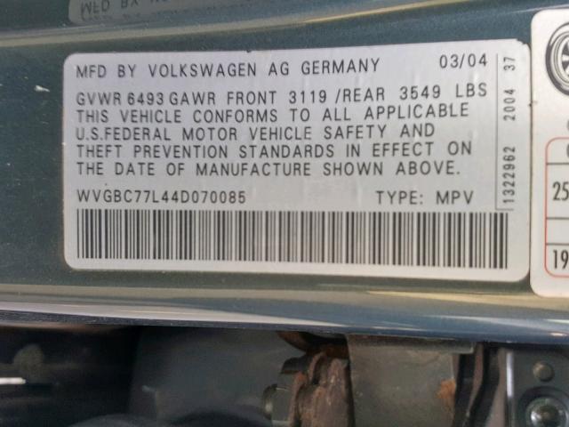 WVGBC77L44D070085 - 2004 VOLKSWAGEN TOUAREG 3. GRAY photo 10