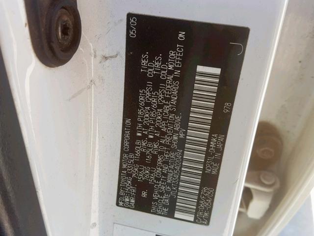 JTLKT334054020494 - 2005 TOYOTA SCION XB 白色 照片 10