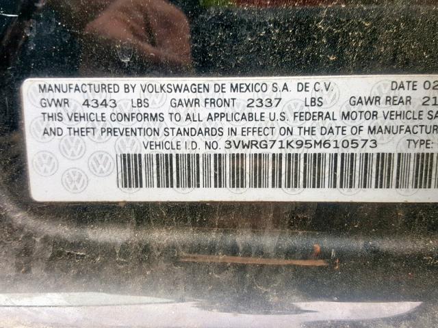 3VWRG71K95M610573 - 2005 VOLKSWAGEN NEW JETTA BLACK photo 10