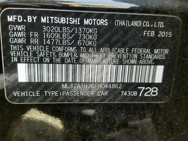 ML32A3HJ6FH044862 - 2015 MITSUBISHI MIRAGE DE BLACK photo 10