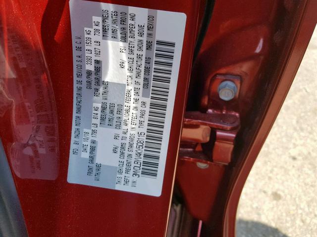 3MYDLBYV4KY508115 - 2019 TOYOTA YARIS L RED photo 10