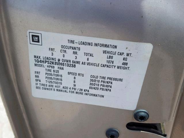 1G4HP52K8VH613238 - 1997 BUICK LESABRE CU GOLD photo 10