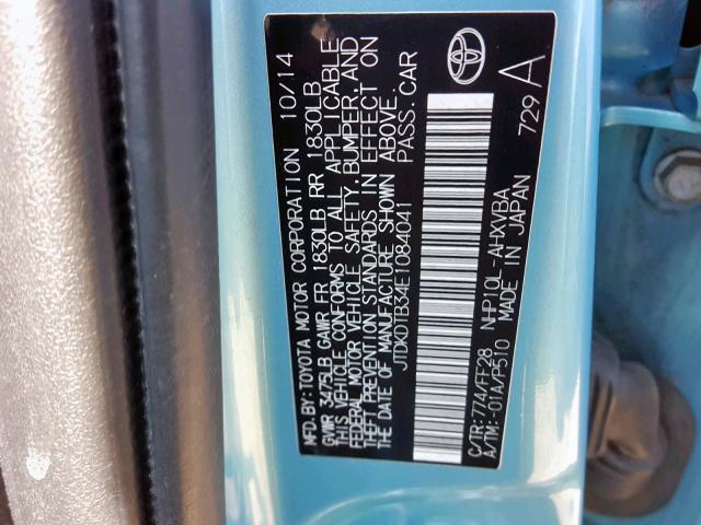 JTDKDTB34E1084041 - 2014 TOYOTA PRIUS C BLUE photo 10