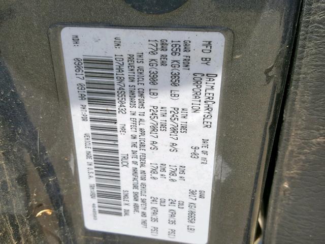 1D7HA18N74S550432 - 2004 DODGE RAM 1500 S GRAY photo 10