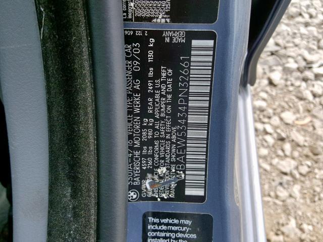 WBAEW53434PN32661 - 2004 BMW 330 XI BLUE photo 10