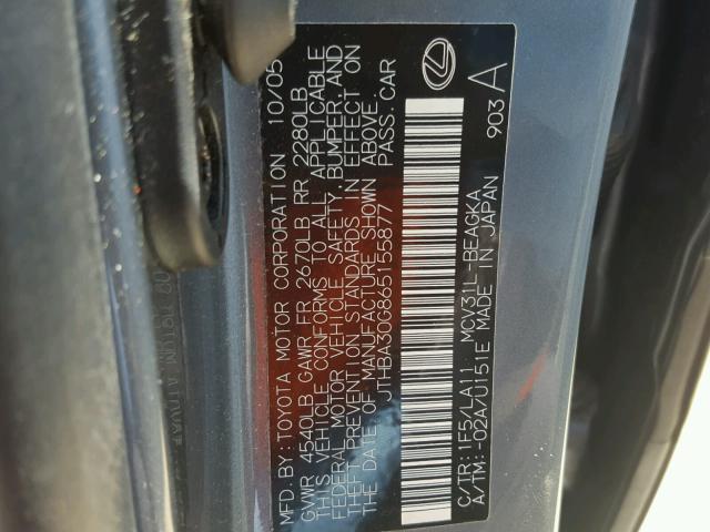 JTHBA30G865155877 - 2006 LEXUS ES 330 GRAY photo 10