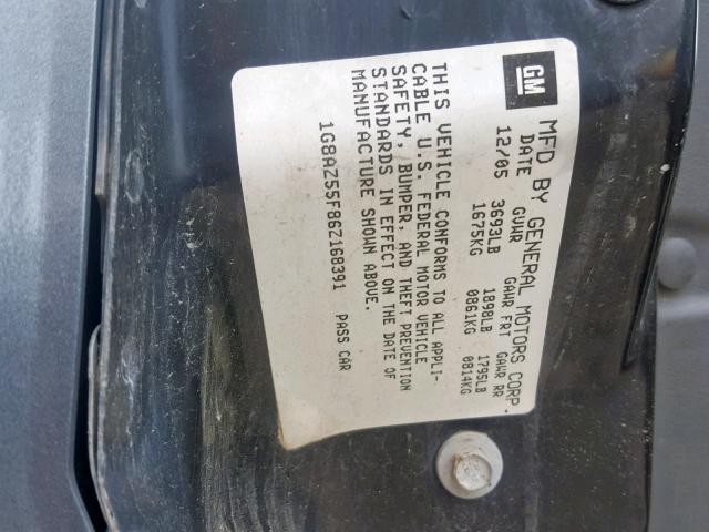 1G8AZ55F86Z168391 - 2006 SATURN ION LEVEL GRAY photo 10