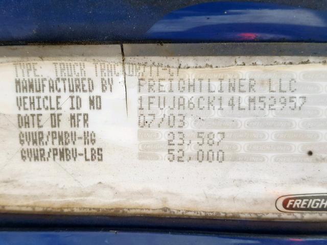 1FUJA6CK14LM52957 - 2004 FREIGHTLINER CONVENTION BLUE photo 10