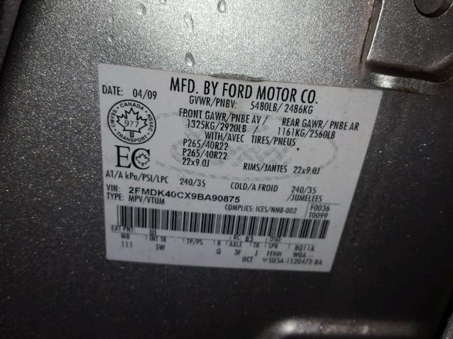 2FMDK40CX9BA90875 - 2009 FORD EDGE SPORT SILVER photo 10