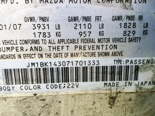 JM1BK143071701333 - 2007 MAZDA 3 HATCHBAC SILVER photo 10