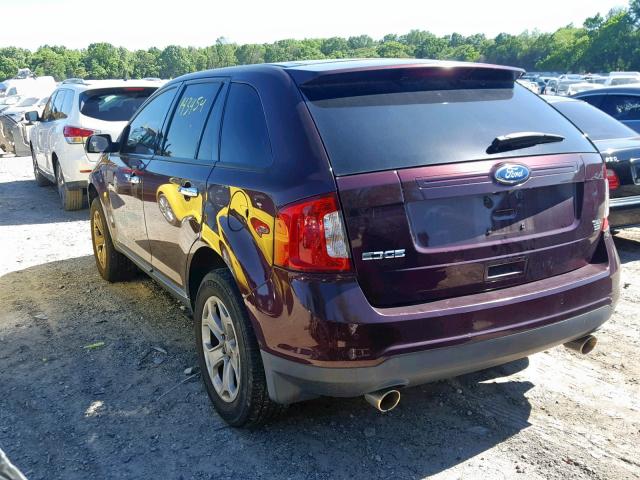 2FMDK4JC9BBB31436 - 2011 FORD EDGE SEL BURGUNDY photo 3