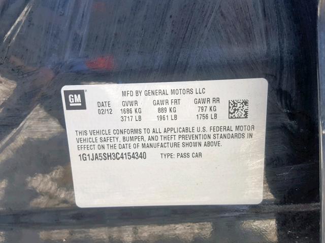 1G1JA5SH3C4154340 - 2012 CHEVROLET SONIC LS BLACK photo 10