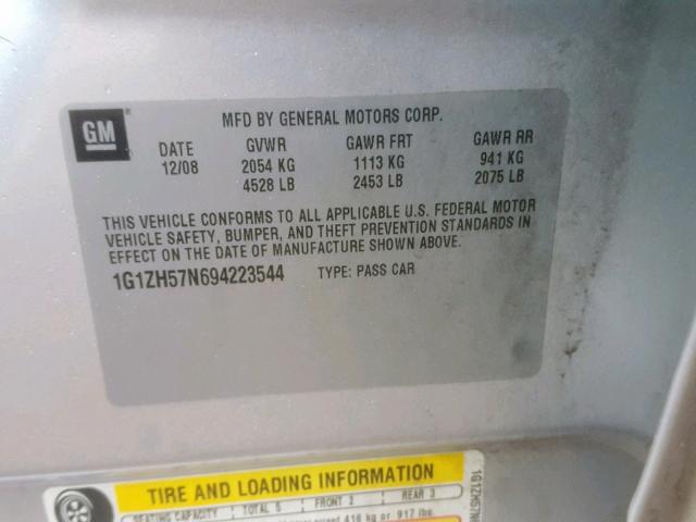 1G1ZH57N694223544 - 2009 CHEVROLET MALIBU 1LT 银色 照片 10