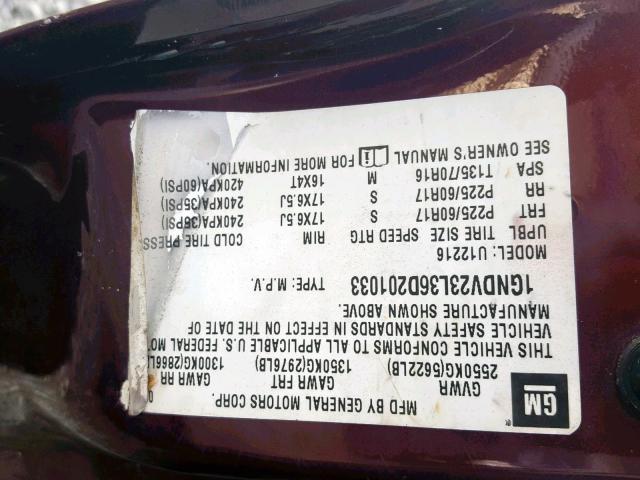 1GNDV23L36D201033 - 2006 CHEVROLET UPLANDER L 勃艮第红 照片 10