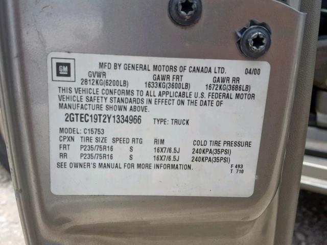 2GTEC19T2Y1334966 - 2000 GMC NEW SIERRA CREAM photo 10