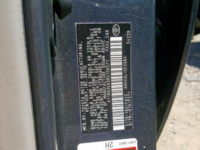 4T1BB3EK0BU136571 - 2011 TOYOTA CAMRY HYBR CHARCOAL photo 10