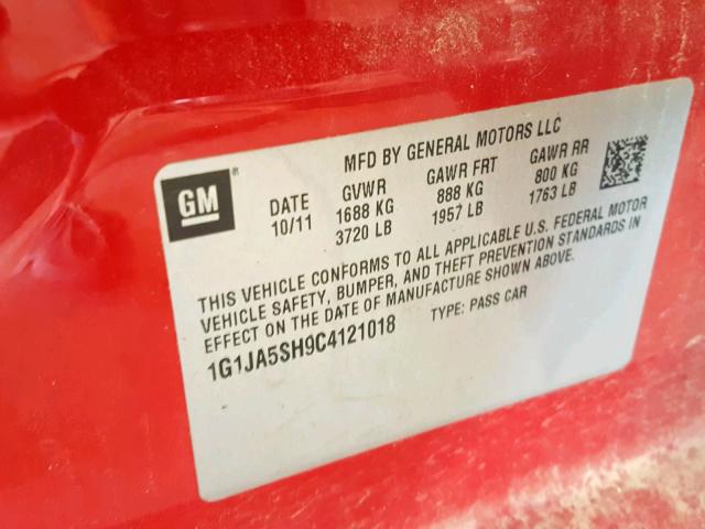 1G1JA5SH9C4121018 - 2012 CHEVROLET SONIC LS RED photo 10