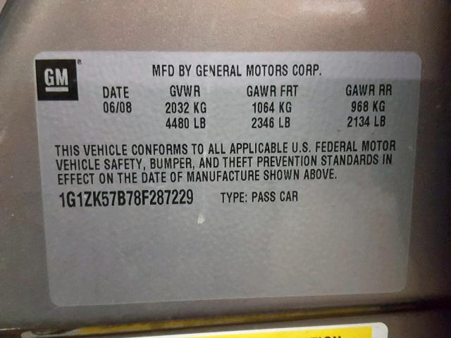 1G1ZK57B78F287229 - 2008 CHEVROLET MALIBU LTZ ყავისფერი ფოტო 10