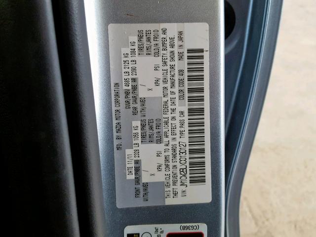 JM1CW2BLXC0130127 - 2012 MAZDA 5 BLUE photo 10