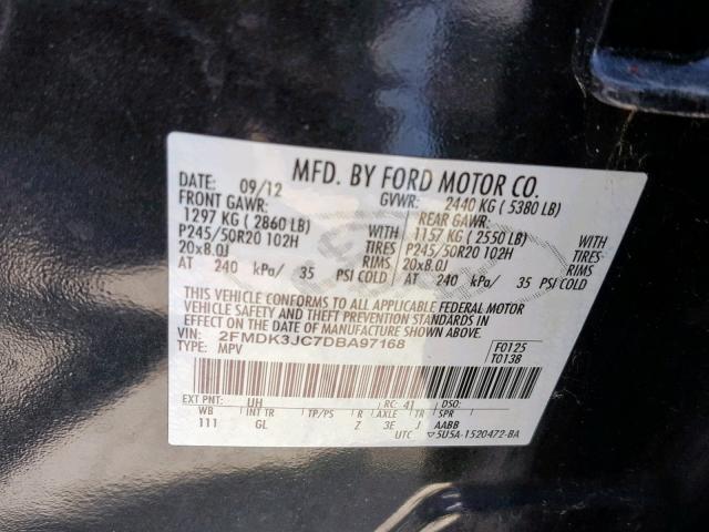 2FMDK3JC7DBA97168 - 2013 FORD EDGE SEL BLACK photo 10