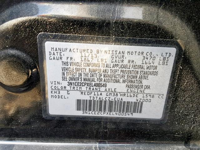 3N1CE2CPXEL400549 - 2014 NISSAN VERSA NOTE BLACK photo 10