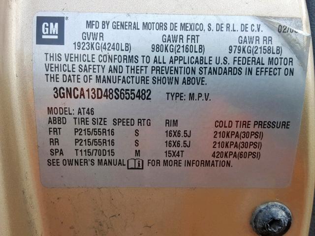 3GNCA13D48S655482 - 2008 CHEVROLET HHR LS TAN photo 10