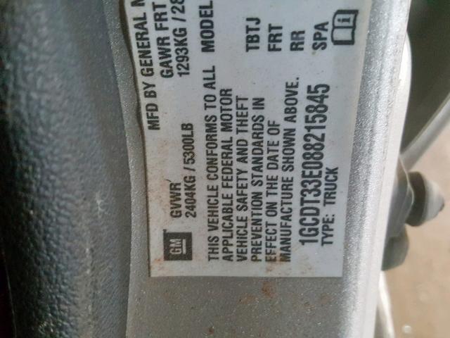 1GCDT33E088215845 - 2008 CHEVROLET COLORADO L SILVER photo 10