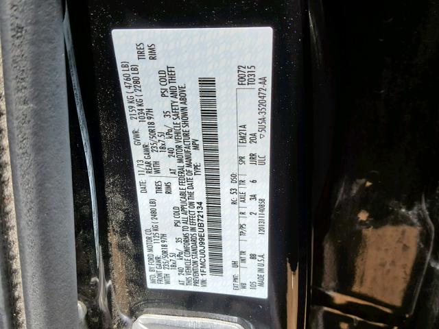 1FMCU0J99EUB72134 - 2014 FORD ESCAPE TIT BLACK photo 10